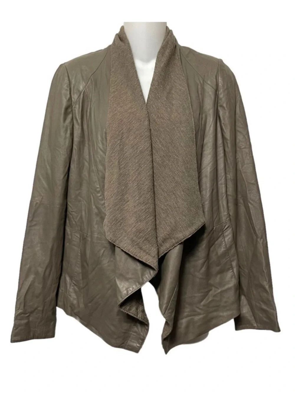 VINCE Leather Drape Open Front Jacket M